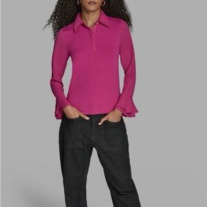 I.N.C. Women's Long Sleeve Ruffle-Cuff Collared Top blouse.